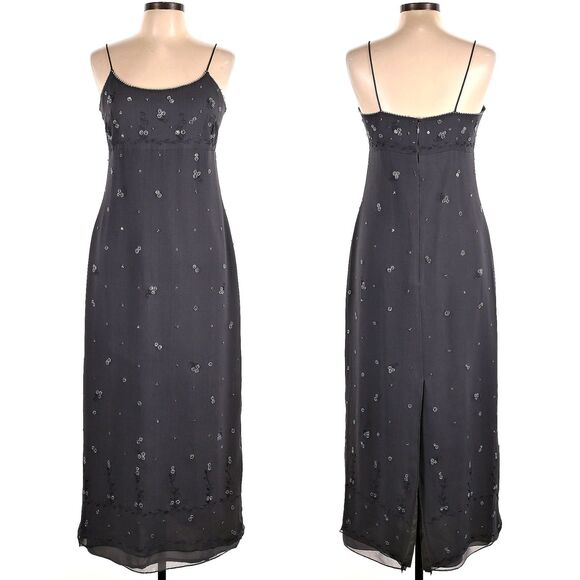 Vintage Y2K Phoebe Maxi Dress Gray Beaded Fairycore Regency Prom Size 10P - Picture 8 of 14